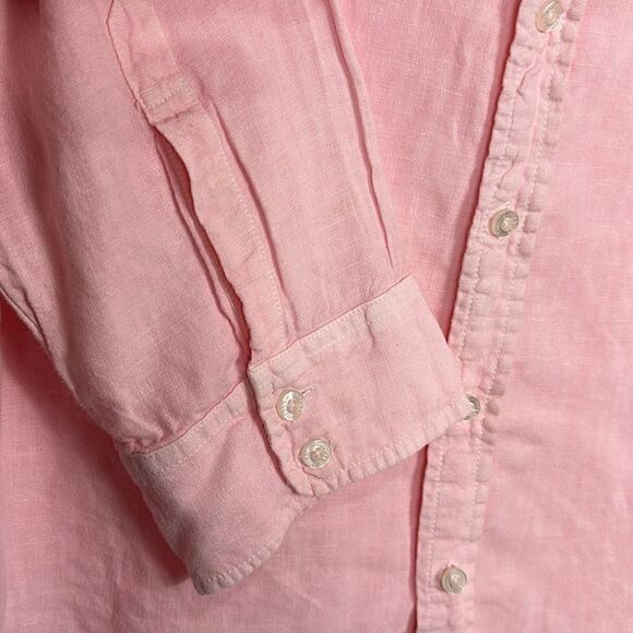 Fresh Produce Linen Pink Roll Tab Sleeve Button Down Shirt Size M - Picture 3 of 10